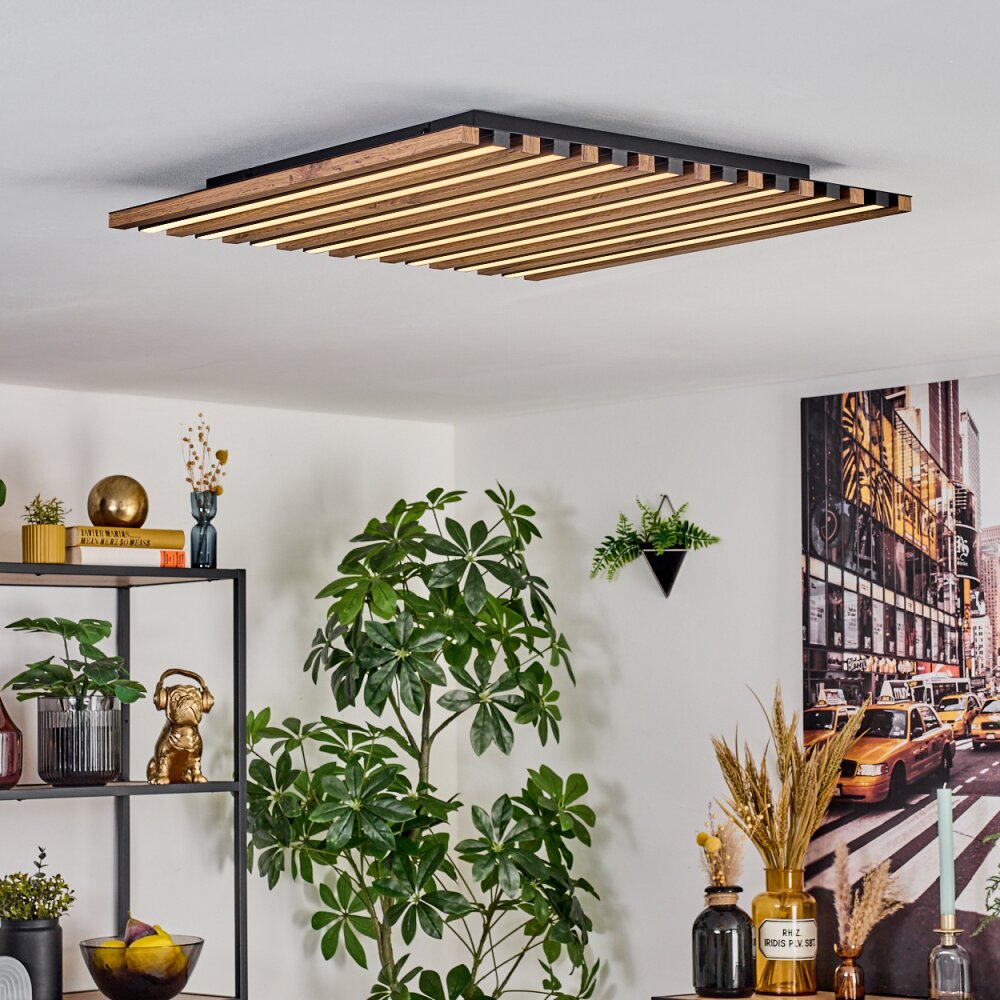 Tandragee ceiling light, Panel LED Wood like finish, black, 1-light source