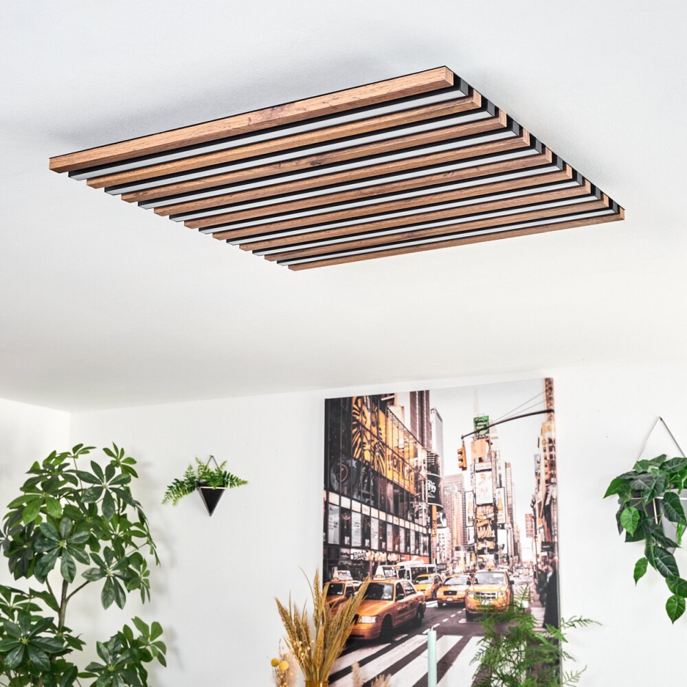 Tandragee ceiling light, Panel LED Wood like finish, black, 1-light source