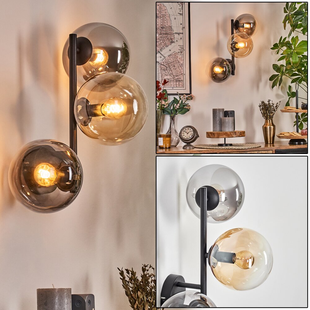 Gastor globe light, wall light Amber, clear, Smoke-coloured, 3-light sources main product photo