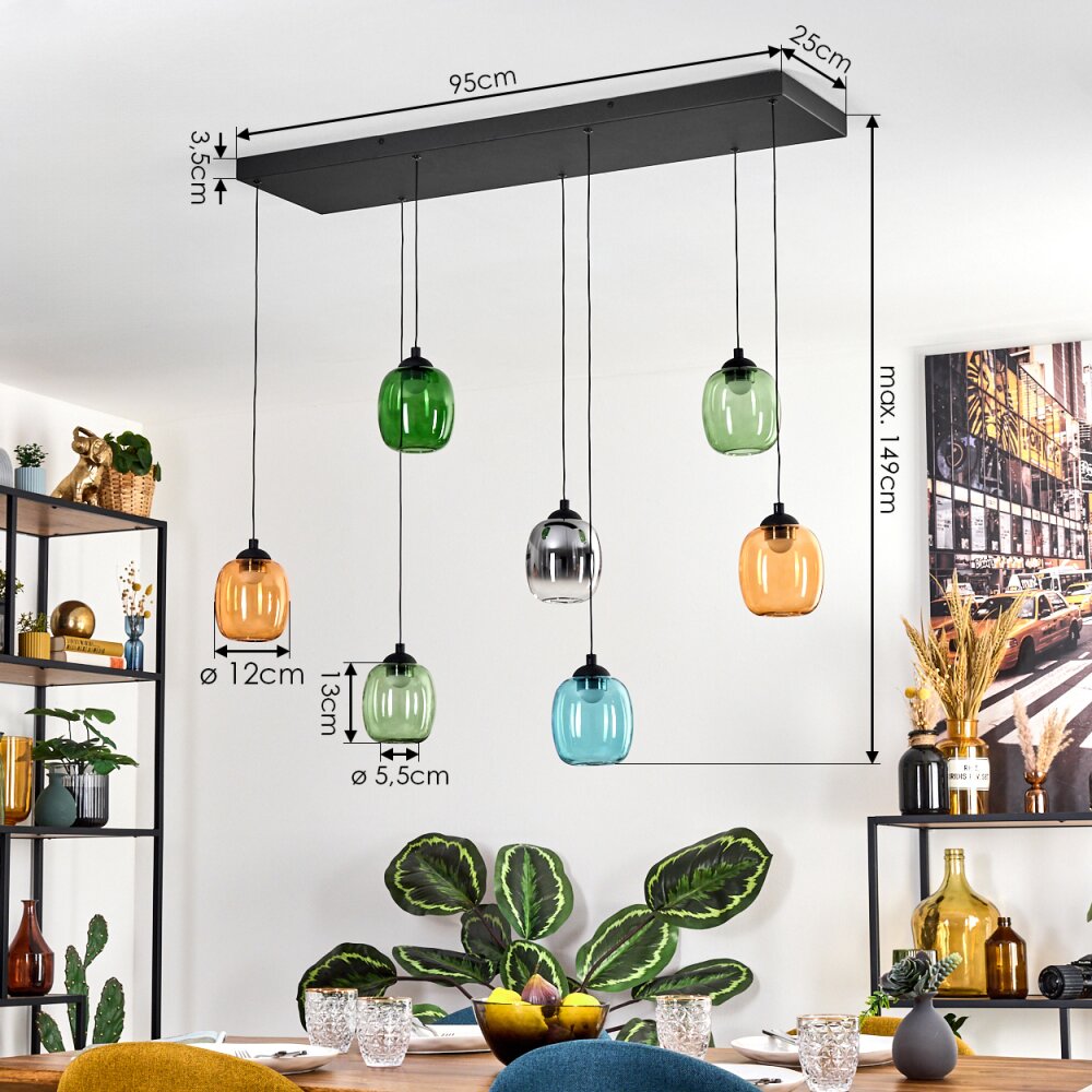 Moyrourkan hanging light, pendant light, Cluster pendant lamp LED blue, green, clear, orange, Smoke-coloured, 1-light source
