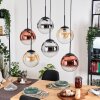 Gastor hanging light, globe light, pendant light Amber, chrome, clear, coppery, Smoke-coloured, 6-light sources