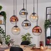 Gastor hanging light, globe light, pendant light Amber, chrome, clear, coppery, Smoke-coloured, 6-light sources