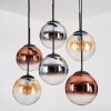 Gastor hanging light, globe light, pendant light Amber, chrome, clear, coppery, Smoke-coloured, 6-light sources