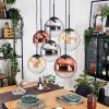 Gastor hanging light, globe light, pendant light Amber, chrome, clear, coppery, Smoke-coloured, 6-light sources