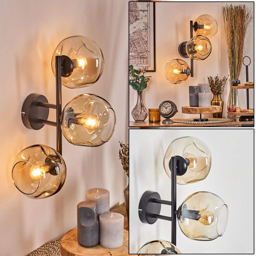 Ripoll globe light, wall light Amber, clear, 3-light sources main product photo