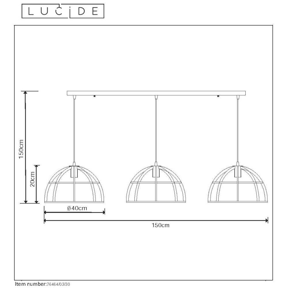 Lucide DIKRA Pendant Light black, 3-light sources