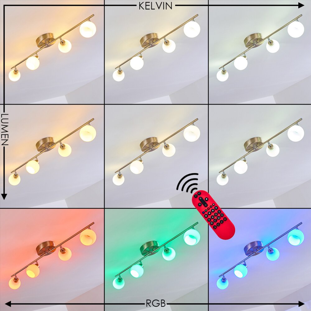 Motala Ceiling Light LED matt nickel, 4-light sources, Remote control, Colour changer