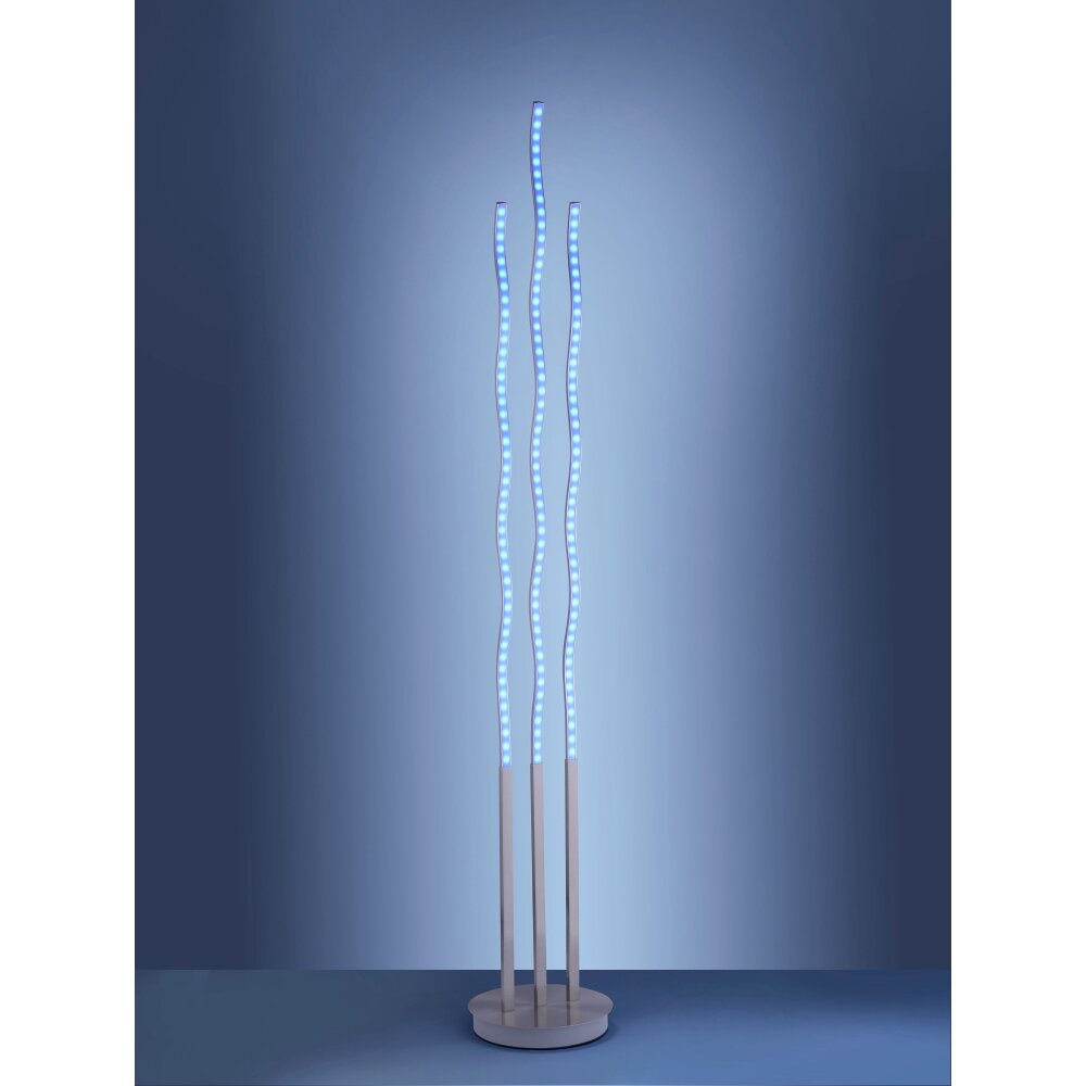 Leuchten Direkt LS-WAVE Floor Lamp LED stainless steel, 3-light sources, Remote control, Colour changer