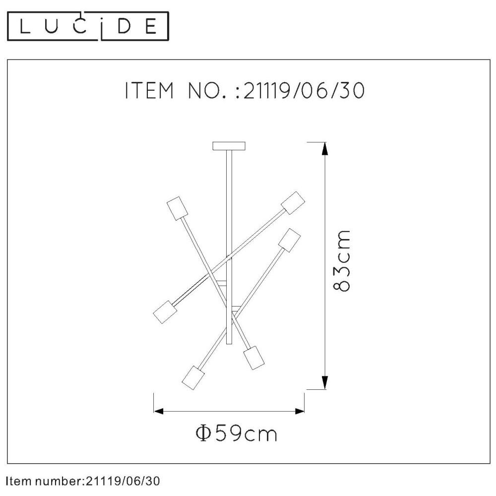 Lucide LESTER Ceiling Light black, 6-light sources