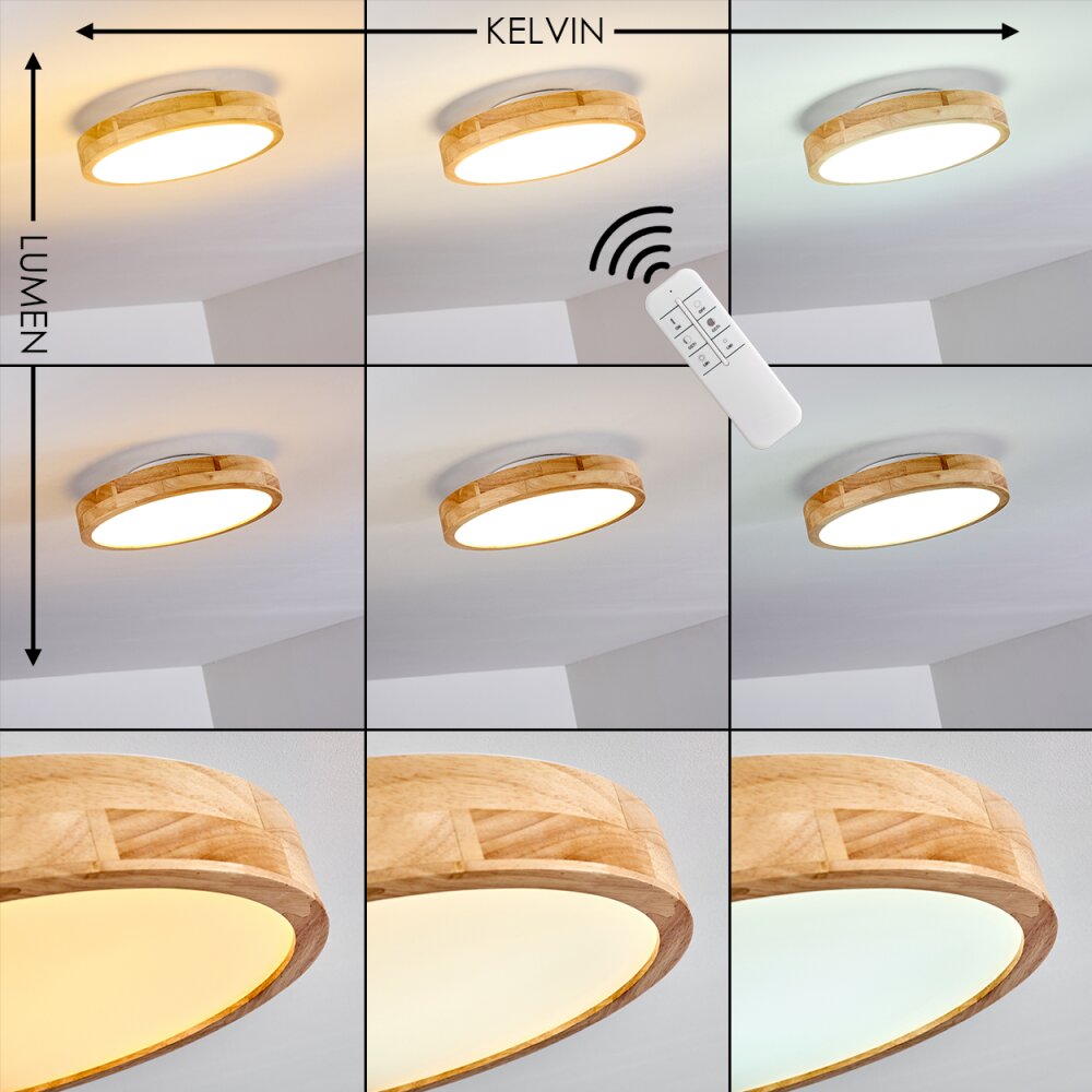 Bagaha Ceiling Light LED Light wood, 1-light source, Remote control