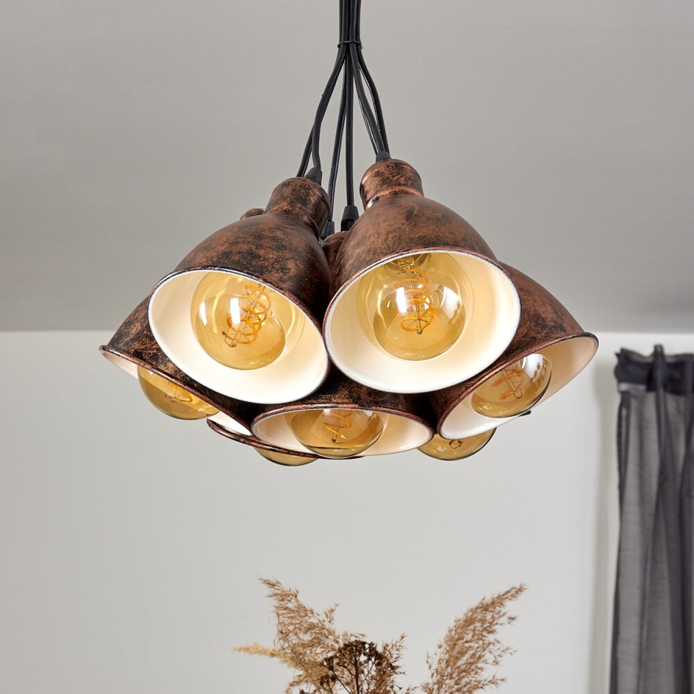 TIMOLA Pendant Light copper, rust-coloured, 7-light sources
